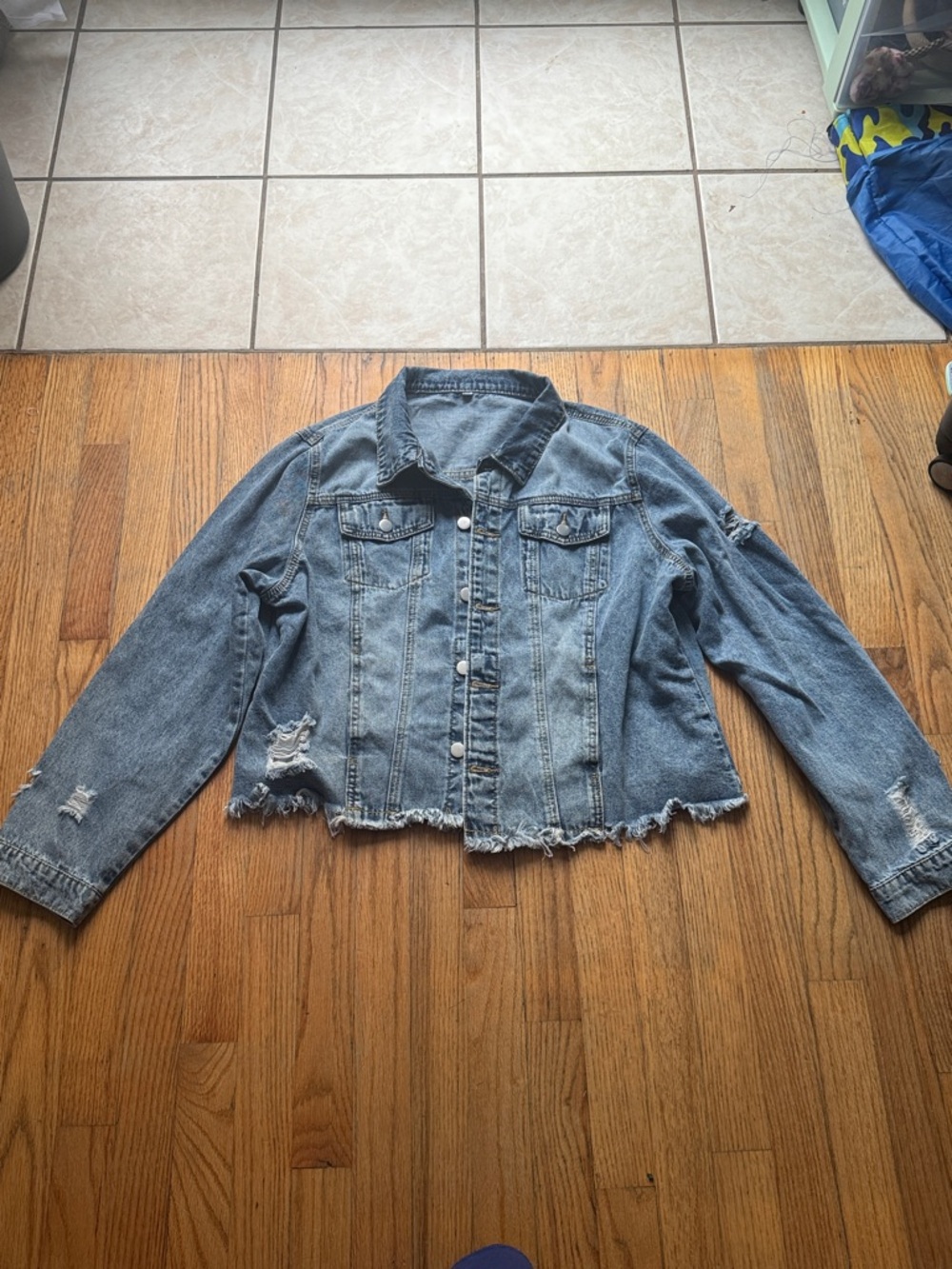 Distressed Blue Denim Jacket - Casual Cropped Jean Coat